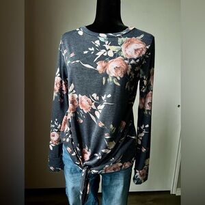 Floral Long Sleeve Top - Blue and Pink